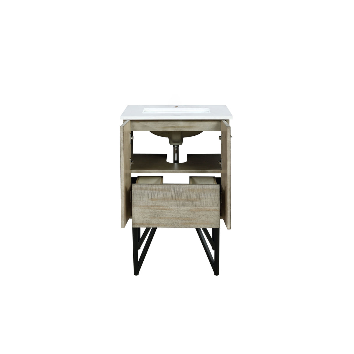 Lexora Lancy 24" Rustic Acacia Bathroom Vanity, White Quartz Top, and White Square Sink - LLC24SKSOS000 - MyBBQDirect