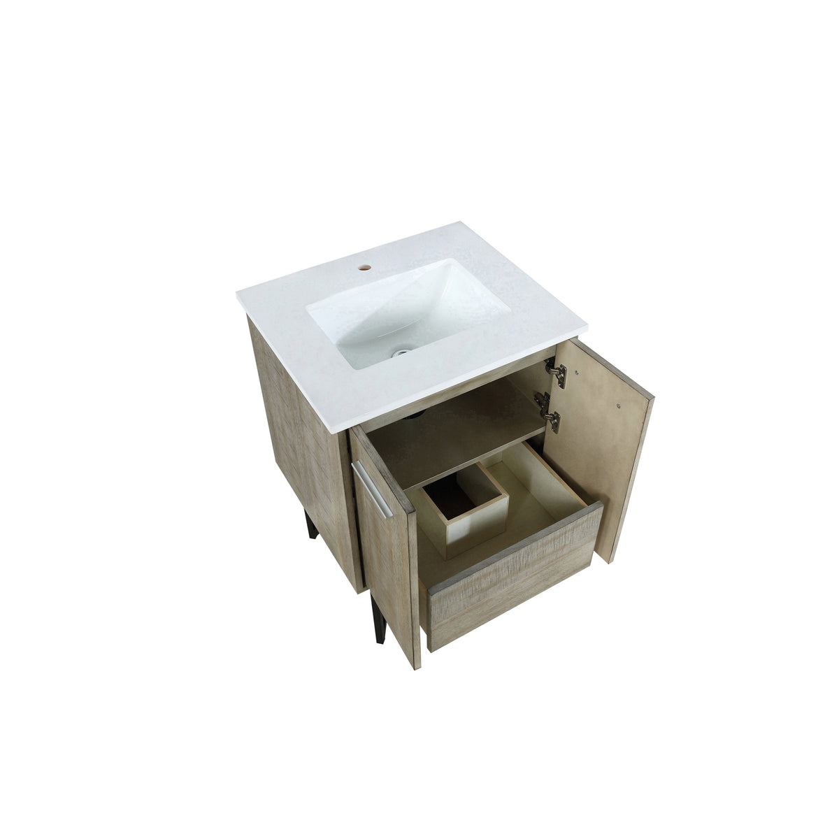 Lexora Lancy 24" Rustic Acacia Bathroom Vanity, White Quartz Top, and White Square Sink - LLC24SKSOS000 - MyBBQDirect