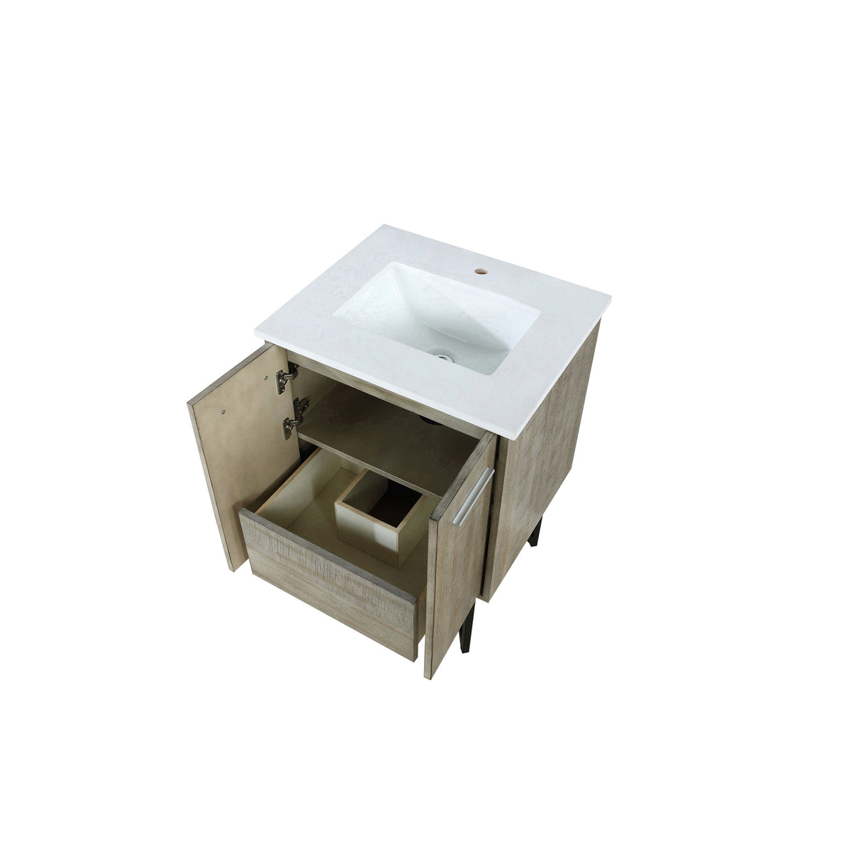 Lexora Lancy 24" Rustic Acacia Bathroom Vanity, White Quartz Top, and White Square Sink - LLC24SKSOS000 - MyBBQDirect