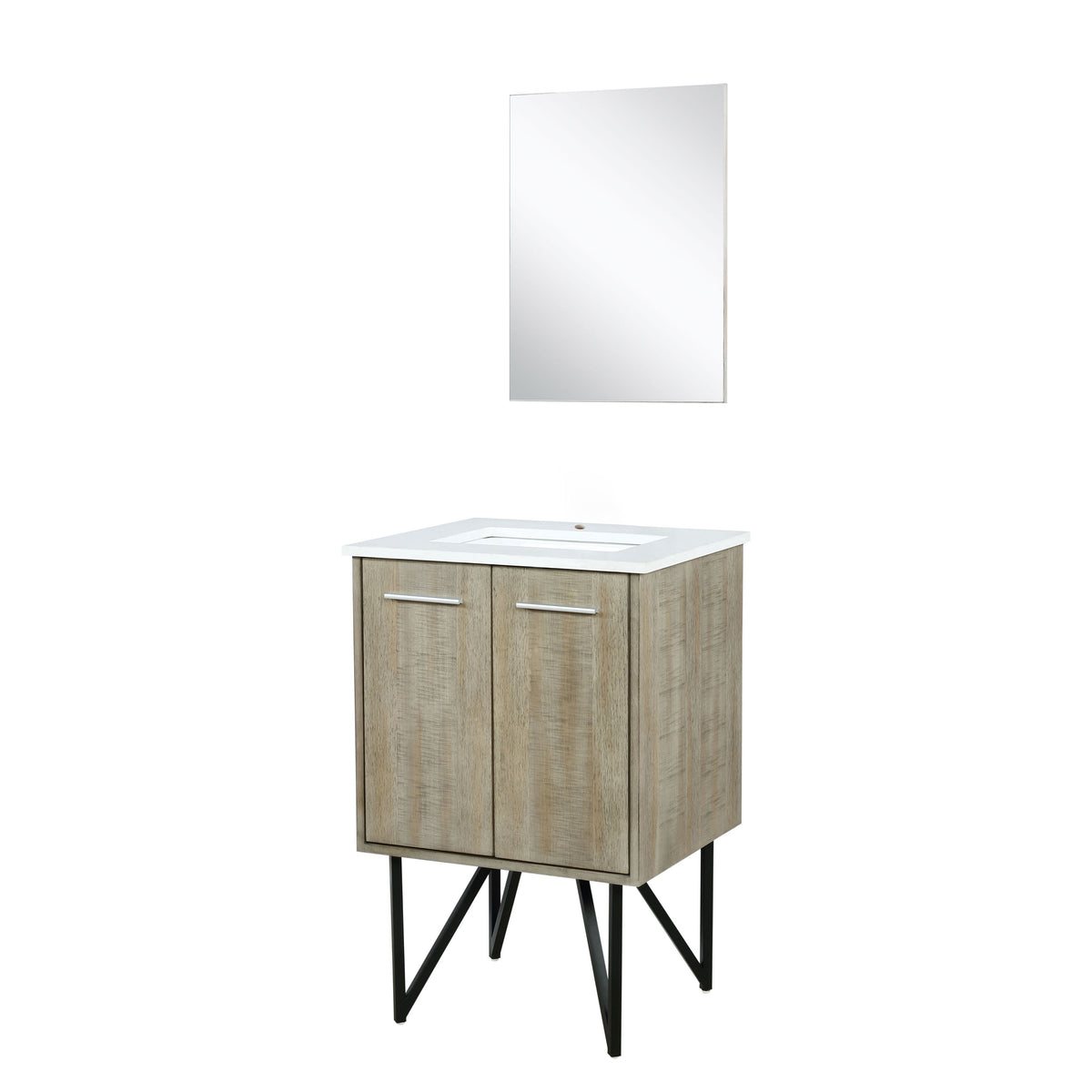 Lexora Lancy 24" Rustic Acacia Bathroom Vanity, White Quartz Top, White Square Sink, and 18" Frameless Mirror - LLC24SKSOSM18 - MyBBQDirect