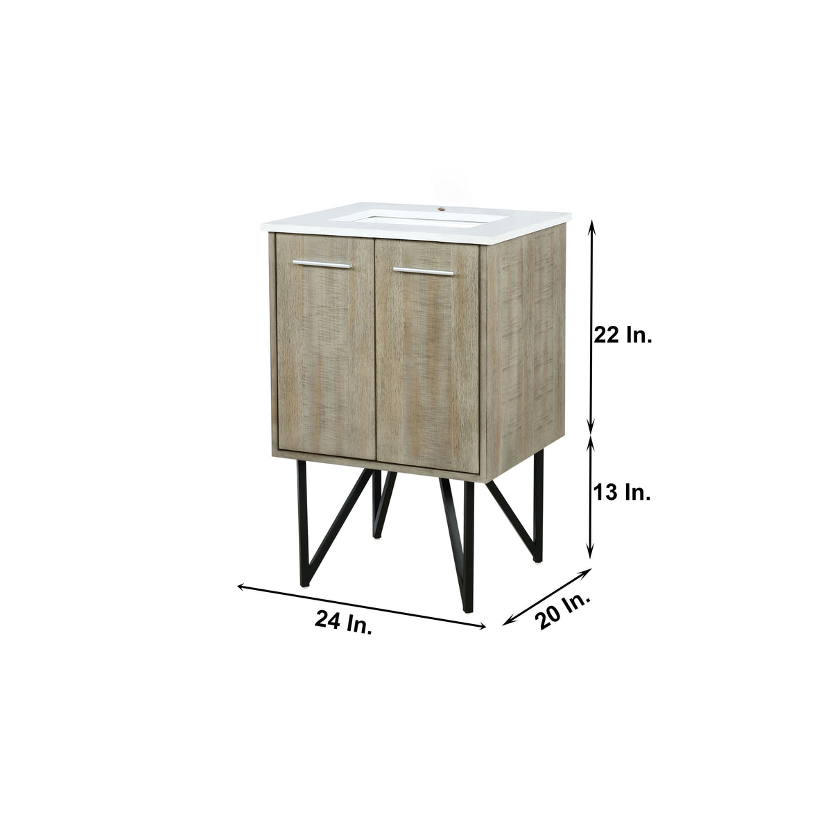 Lexora Lancy 24" Rustic Acacia Bathroom Vanity, White Quartz Top, White Square Sink, and 18" Frameless Mirror - LLC24SKSOSM18 - MyBBQDirect