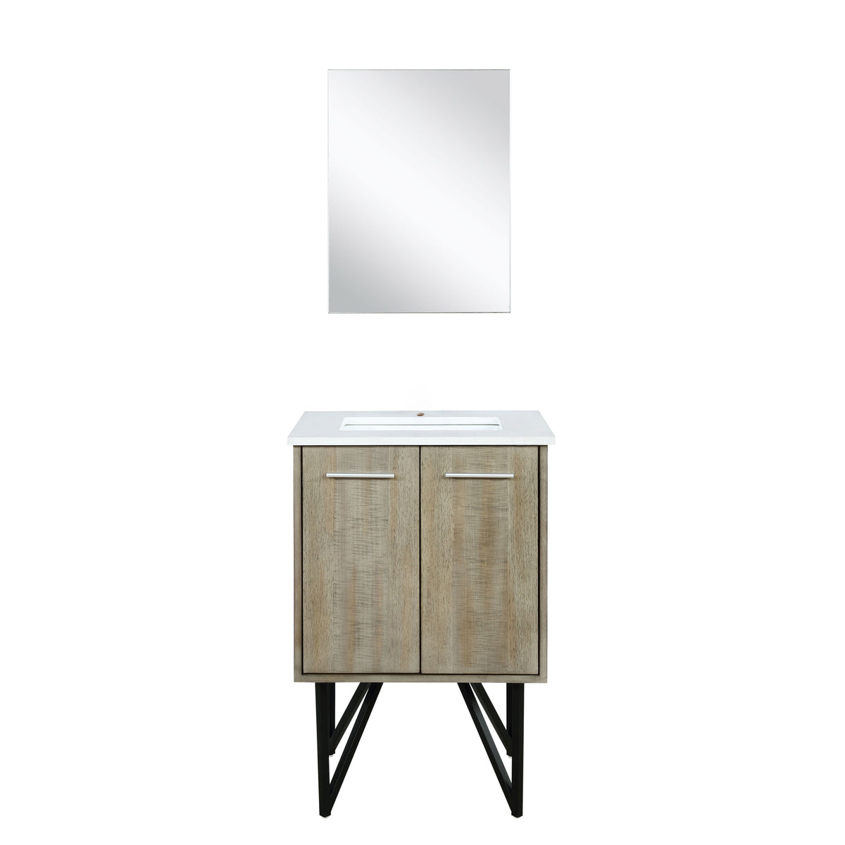 Lexora Lancy 24" Rustic Acacia Bathroom Vanity, White Quartz Top, White Square Sink, and 18" Frameless Mirror - LLC24SKSOSM18 - MyBBQDirect