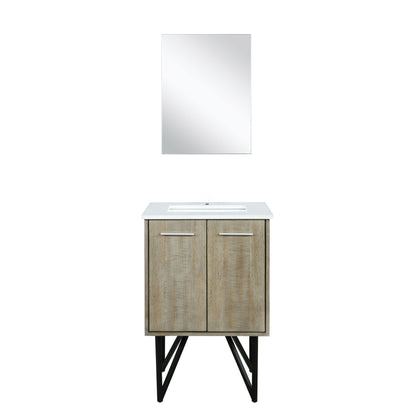 Lexora Lancy 24" Rustic Acacia Bathroom Vanity, White Quartz Top, White Square Sink, and 18" Frameless Mirror - LLC24SKSOSM18 - MyBBQDirect