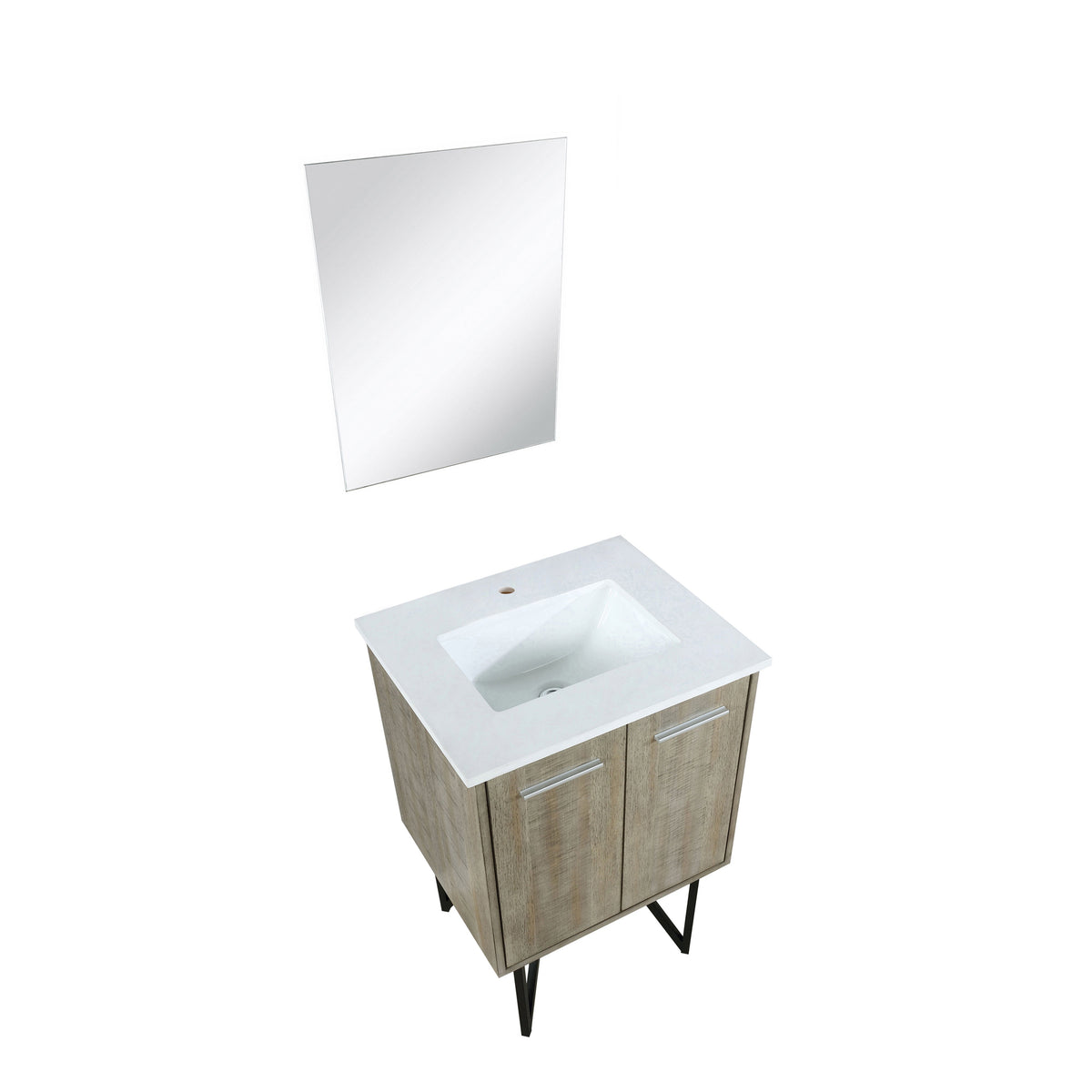 Lexora Lancy 24" Rustic Acacia Bathroom Vanity, White Quartz Top, White Square Sink, and 18" Frameless Mirror - LLC24SKSOSM18 - MyBBQDirect