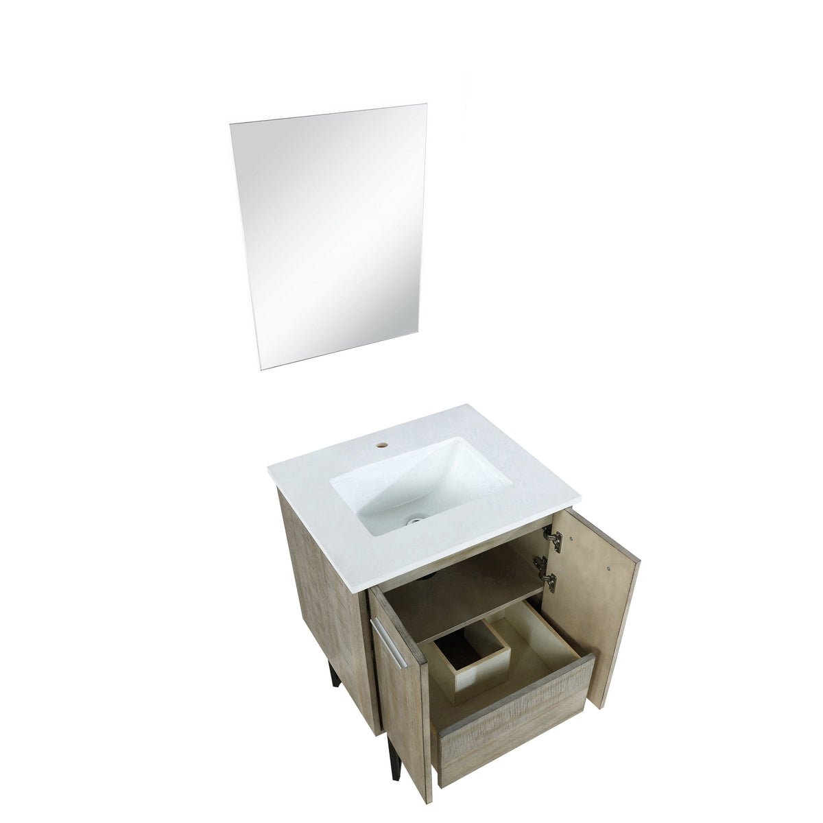 Lexora Lancy 24" Rustic Acacia Bathroom Vanity, White Quartz Top, White Square Sink, and 18" Frameless Mirror - LLC24SKSOSM18 - MyBBQDirect