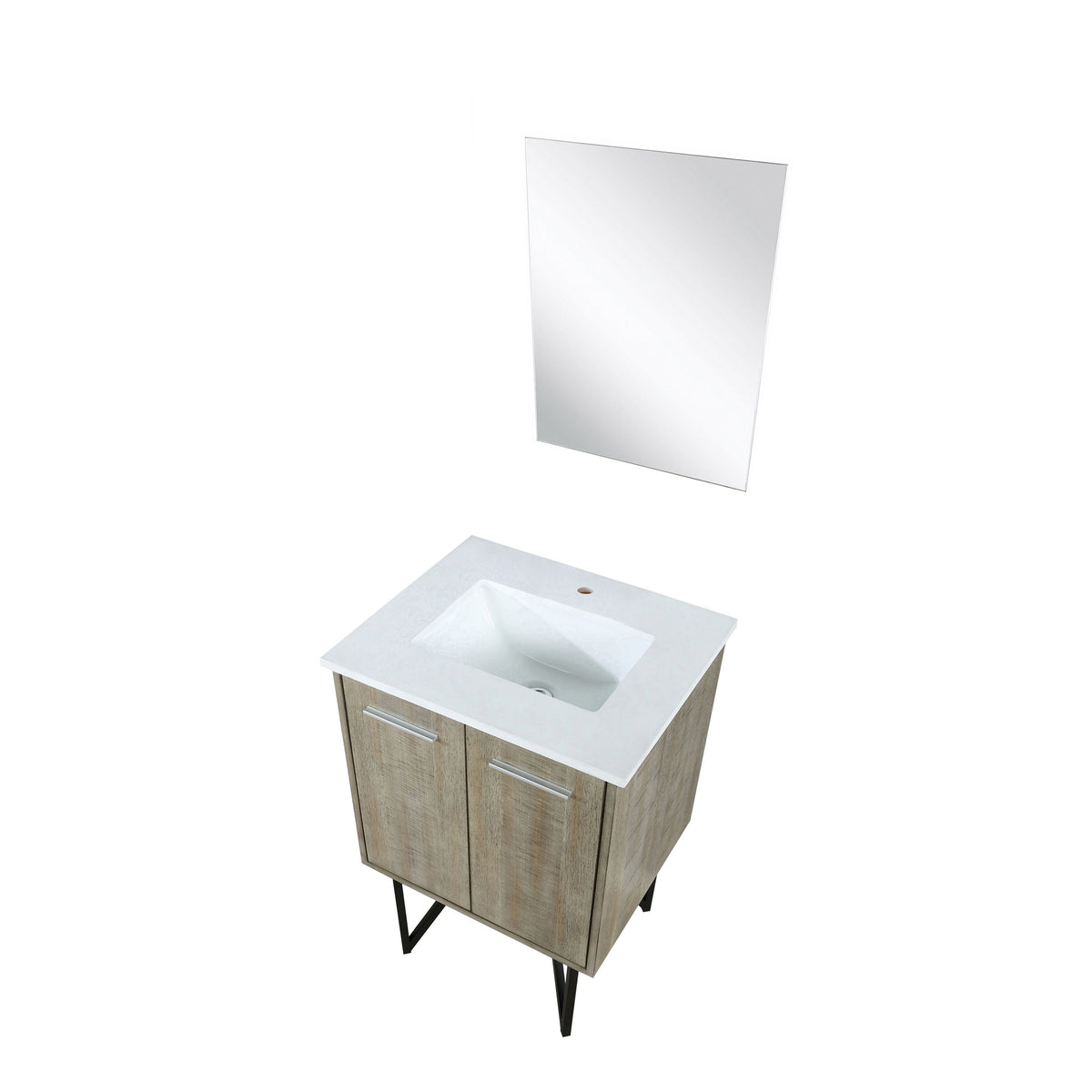 Lexora Lancy 24" Rustic Acacia Bathroom Vanity, White Quartz Top, White Square Sink, and 18" Frameless Mirror - LLC24SKSOSM18 - MyBBQDirect