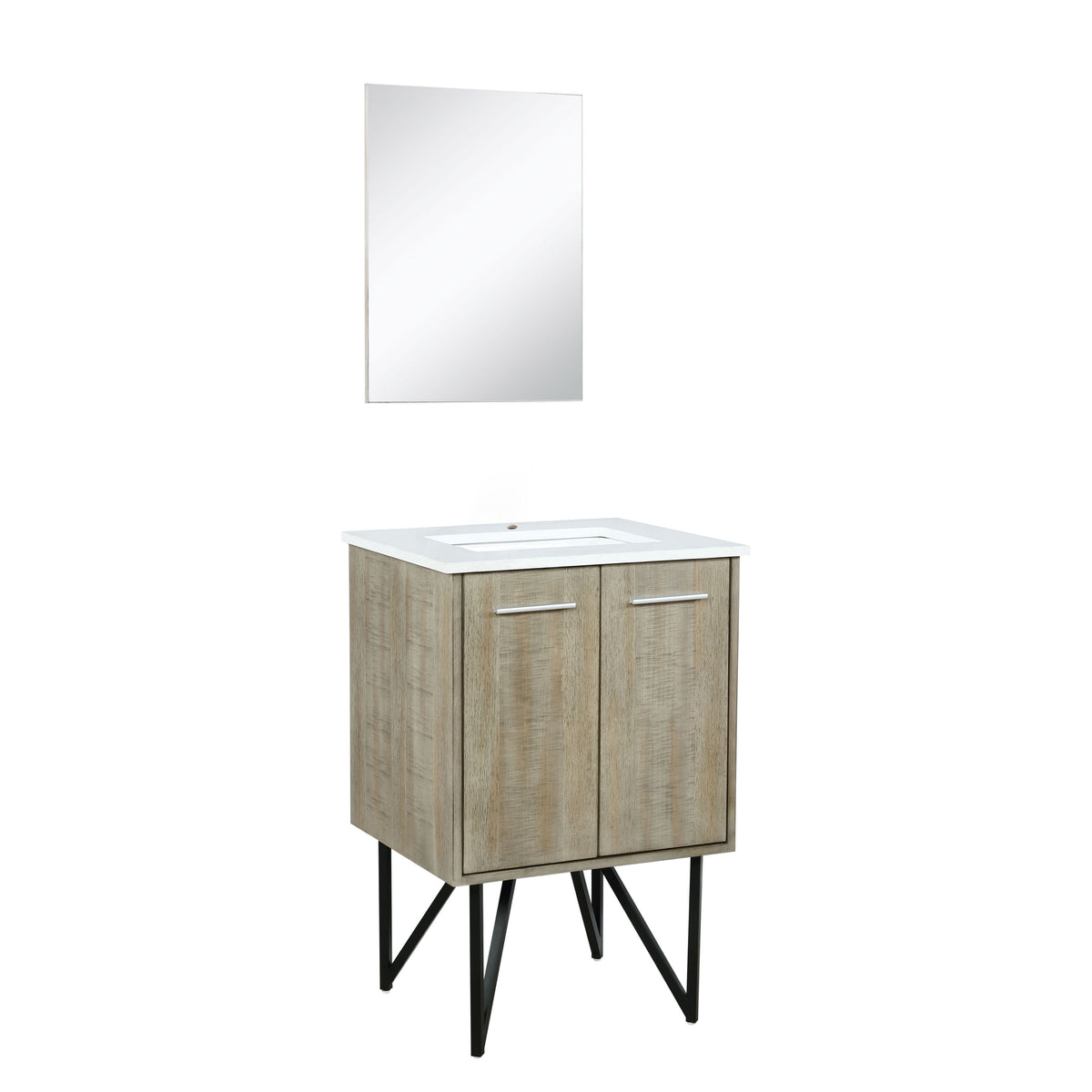 Lexora Lancy 24" Rustic Acacia Bathroom Vanity, White Quartz Top, White Square Sink, and 18" Frameless Mirror - LLC24SKSOSM18 - MyBBQDirect