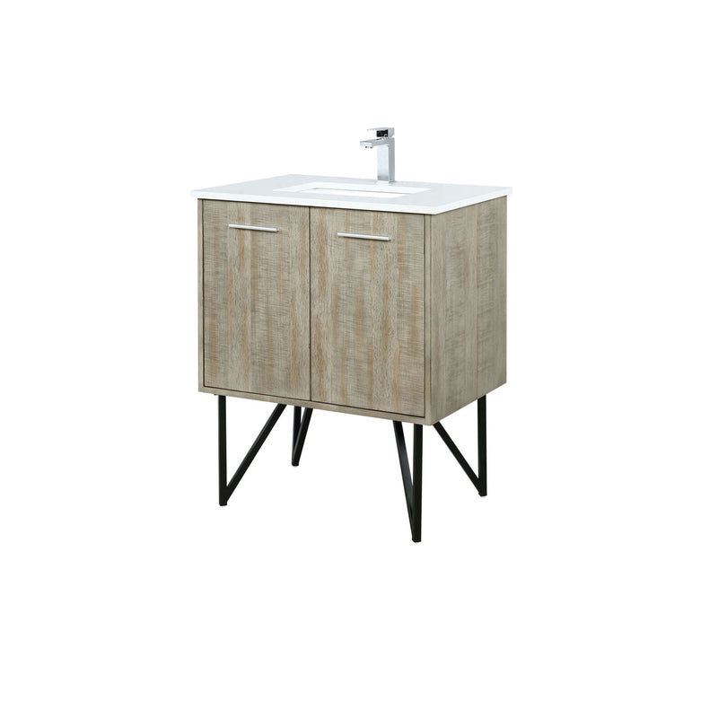 Lexora Lancy 30" Rustic Acacia Bathroom Vanity, White Quartz Top, White Square Sink, and Labaro Brushed Nickel Faucet Set LLC30SKSOS000FBN