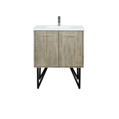 Lexora Lancy 30" Rustic Acacia Bathroom Vanity, White Quartz Top, White Square Sink, and Labaro Brushed Nickel Faucet Set LLC30SKSOS000FBN - MyBBQDirect