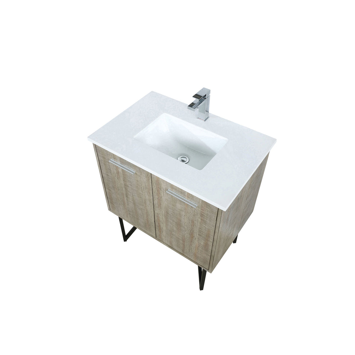 Lexora Lancy 30" Rustic Acacia Bathroom Vanity, White Quartz Top, White Square Sink, and Balzani Gun Metal Faucet SetLLC30SKSOS000FGM - MyBBQDirect