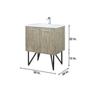 Lexora Lancy 30" Rustic Acacia Bathroom Vanity, White Quartz Top, White Square Sink, Balzani Gun Metal Faucet Set, and 28" Frameless Mirror LLC30SKSOSM28FGM - MyBBQDirect