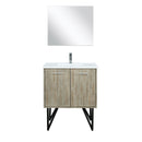 Lexora Lancy 30" Rustic Acacia Bathroom Vanity, White Quartz Top, White Square Sink, Balzani Gun Metal Faucet Set, and 28" Frameless Mirror LLC30SKSOSM28FGM - MyBBQDirect