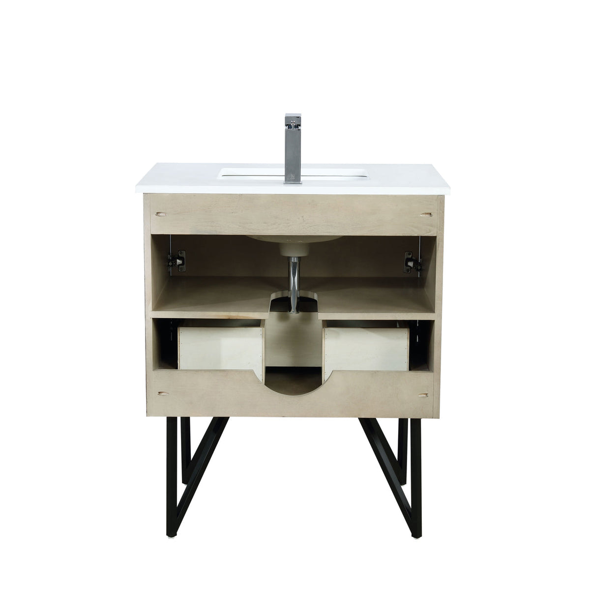 Lexora Lancy 30" Rustic Acacia Bathroom Vanity, White Quartz Top, White Square Sink, Labaro Rose Gold Faucet Set, and 28" Frameless Mirror LLC30SKSOSM28FRG - MyBBQDirect