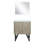 Lexora Lancy 30" Rustic Acacia Bathroom Vanity, White Quartz Top, White Square Sink, and 28" Frameless Mirror  LLC30SKSOSM28 - MyBBQDirect