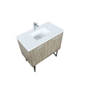 Lexora Lancy 36" Rustic Acacia Bathroom Vanity, White Quartz Top, White Square Sink, and Labaro Rose Gold Faucet Set LLC36SKSOS000FRG