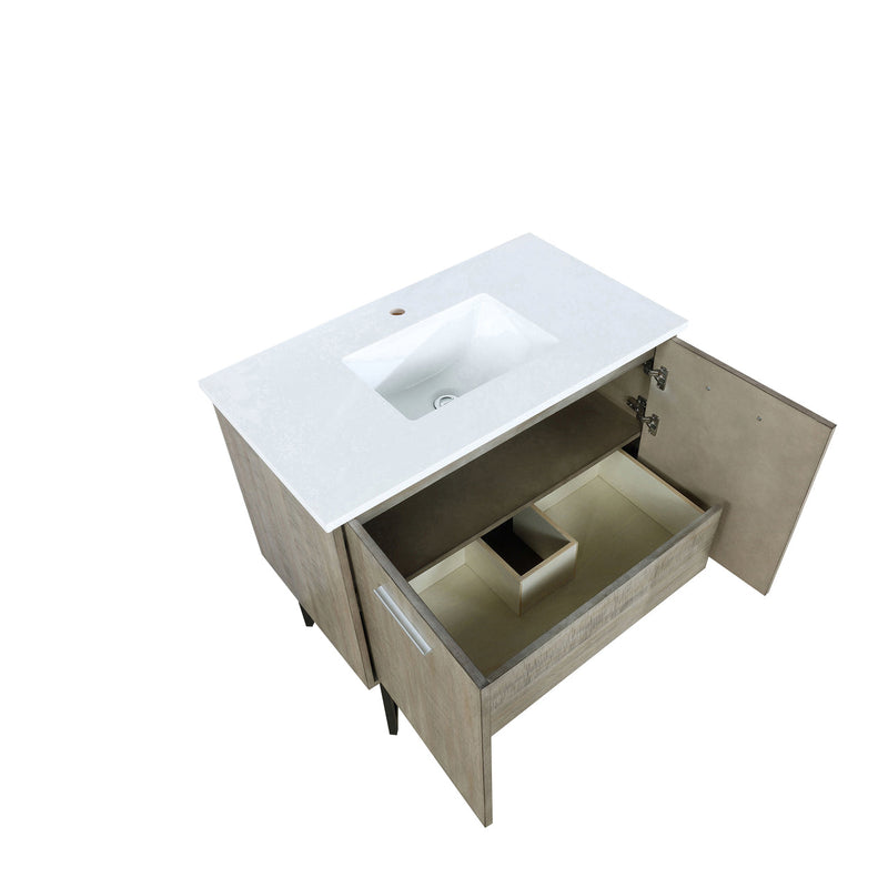 Lexora Lancy 36" Rustic Acacia Bathroom Vanity, White Quartz Top, and White Square Sink LLC36SKSOS000