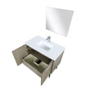 Lexora Lancy 36" Rustic Acacia Bathroom Vanity, White Quartz Top, White Square Sink, Balzani Gun Metal Faucet Set, and 28" Frameless Mirror LLC36SKSOSM28FGM