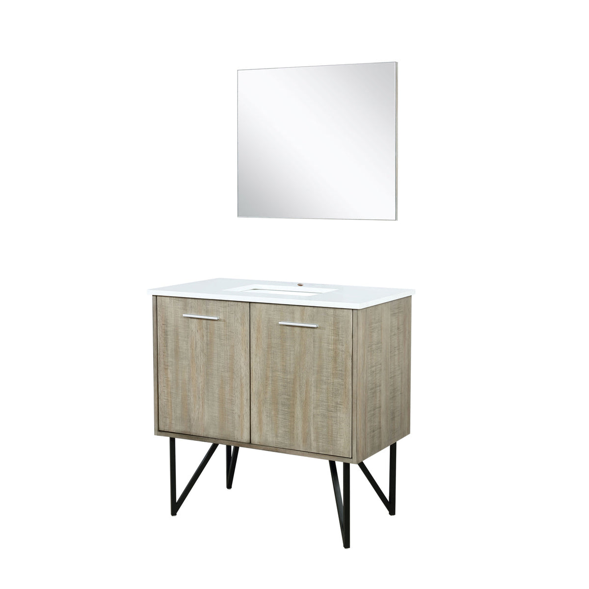 Lexora Lancy 36" Rustic Acacia Bathroom Vanity, White Quartz Top, White Square Sink, and 28" Frameless Mirro LLC36SKSOSM28 - MyBBQDirect