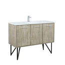 Lexora Lancy 48" Rustic Acacia Bathroom Vanity, White Quartz Top, White Square Sink, and Labaro Brushed Nickel Faucet Set LLC48SKSOS000FBN