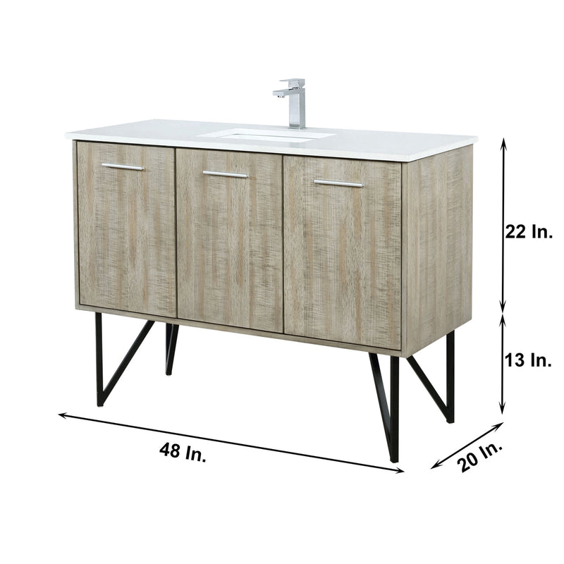 Lexora Lancy 48" Rustic Acacia Bathroom Vanity, White Quartz Top, White Square Sink, and Labaro Rose Gold Faucet Set LLC48SKSOS000FRG