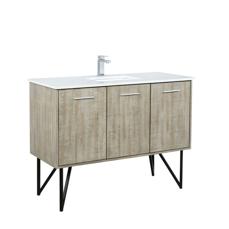 Lexora Lancy 48" Rustic Acacia Bathroom Vanity, White Quartz Top, White Square Sink, and Labaro Rose Gold Faucet Set LLC48SKSOS000FRG