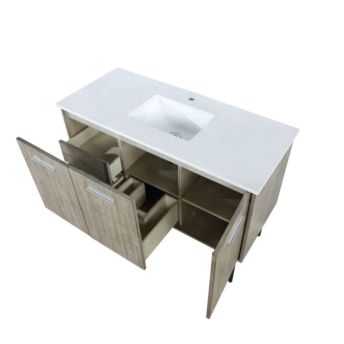 Lexora Lancy 48" Rustic Acacia Bathroom Vanity, White Quartz Top, and White Square Sink LLC48SKSOS000 - MyBBQDirect