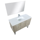 Lexora Lancy 48" Rustic Acacia Bathroom Vanity, White Quartz Top, White Square Sink, Balzani Gun Metal Faucet Set, and 43" Frameless Mirror LLC48SKSOSM43FGM
