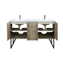 Lexora  Lancy 60" Rustic Acacia Double Bathroom Vanity, White Quartz Top, White Square Sinks, and Labaro Rose Gold Faucet Set LLC60DKSOS000FRG