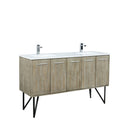 Lexora  Lancy 60" Rustic Acacia Double Bathroom Vanity, White Quartz Top, White Square Sinks, and Labaro Rose Gold Faucet Set LLC60DKSOS000FRG