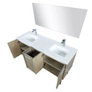 Lexora  Lancy 60" Rustic Acacia Double Bathroom Vanity, White Quartz Top,White Square Sinks, Labaro Rose Gold Faucet Set, and 55" Frameless Mirror LLC60DKSOSM55FRG