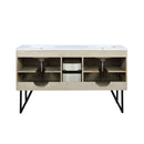 Lexora Lancy 60" Rustic Acacia Double Bathroom Vanity, White Quartz Top, White Square Sinks, and 55" Frameless Mirror LLC60DKSOSM55
