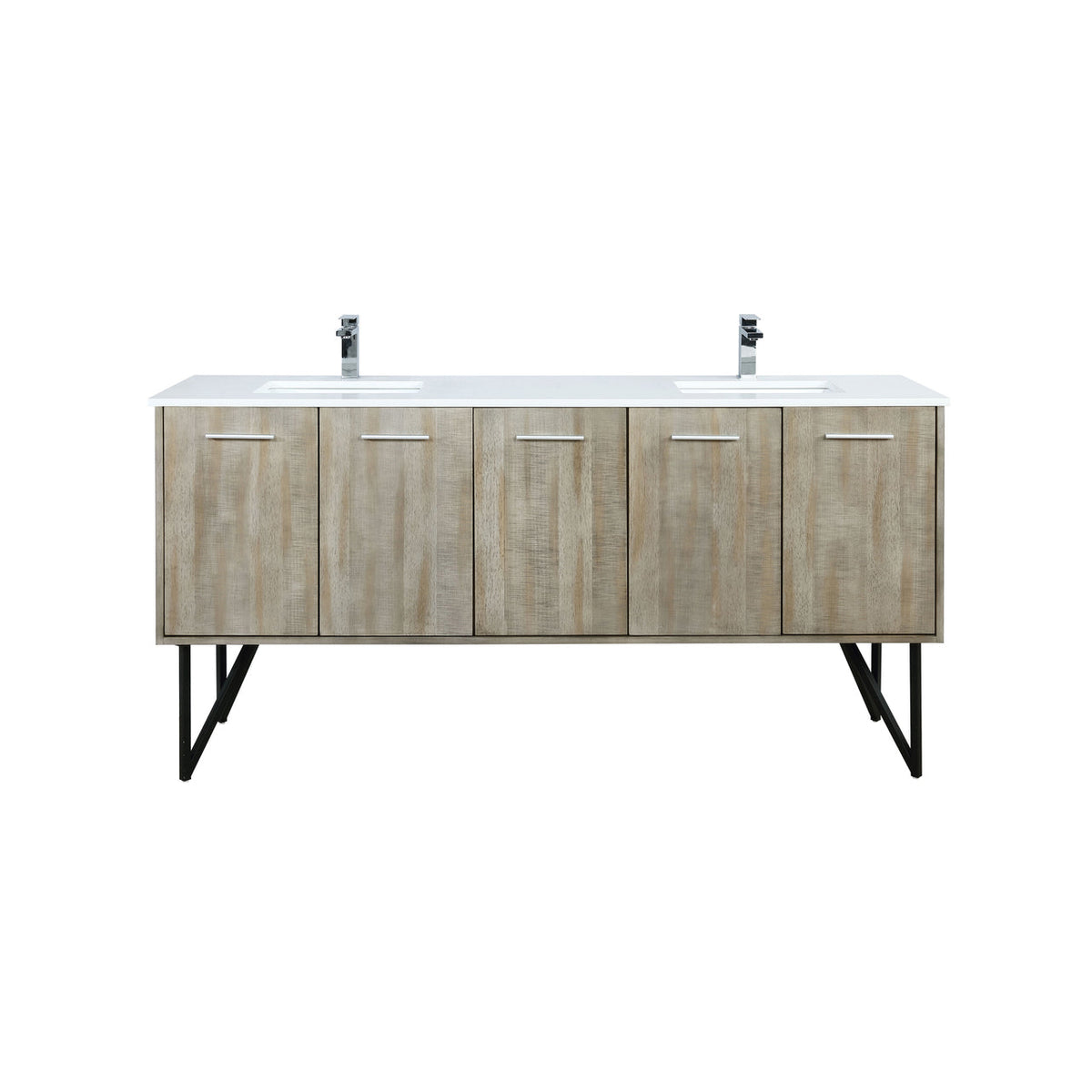 Lexora Lancy 72" Rustic Acacia Double Bathroom Vanity, White Quartz Top, White Square Sinks, and Balzani Gun Metal Faucet Set LLC72DKSOS000FGM - MyBBQDirect
