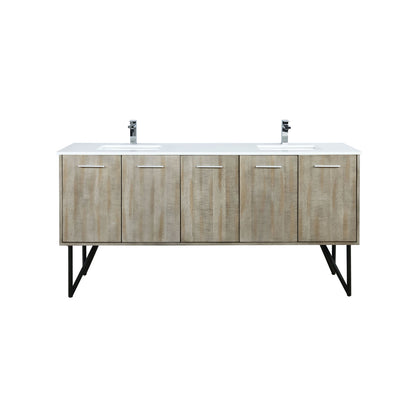Lexora Lancy 72" Rustic Acacia Double Bathroom Vanity, White Quartz Top, White Square Sinks, and Balzani Gun Metal Faucet Set LLC72DKSOS000FGM - MyBBQDirect