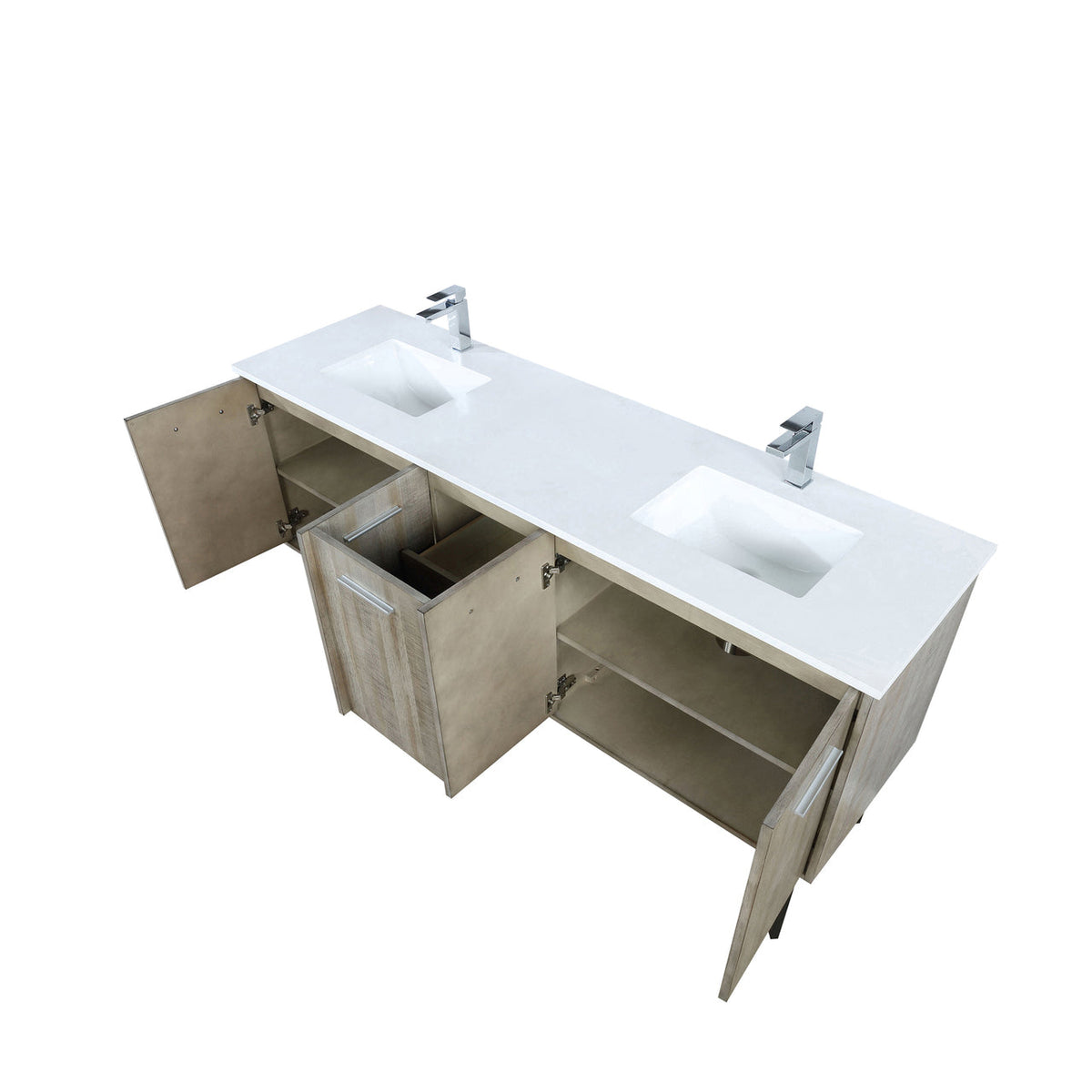 Lexora Lancy 72" Rustic Acacia Double Bathroom Vanity, White Quartz Top, White Square Sinks, and Balzani Gun Metal Faucet Set LLC72DKSOS000FGM - MyBBQDirect