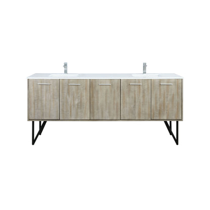 Lexora Lancy 80" Rustic Acacia Double Bathroom Vanity, White Quartz Top, White Square Sinks, and Labaro Brushed Nickel Faucet Set LLC80DKSOS000FBN - MyBBQDirect
