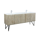 Lexora Lancy 80" Rustic Acacia Double Bathroom Vanity, White Quartz Top, White Square Sinks, and Balzani Gun Metal Faucet Set LLC80DKSOS000FGM