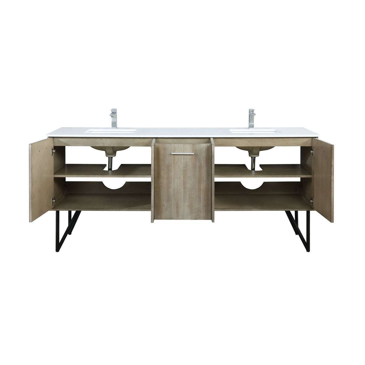 Lexora Lancy 80" Rustic Acacia Double Bathroom Vanity, White Quartz Top, White Square Sinks, and Labaro Rose Gold Faucet Set LLC80DKSOS000FRG - MyBBQDirect