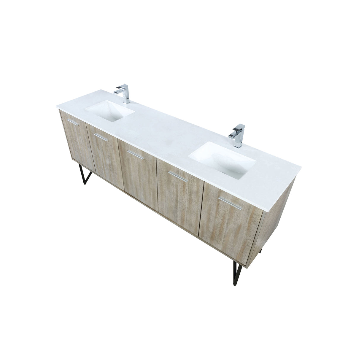 Lexora Lancy 80" Rustic Acacia Double Bathroom Vanity, White Quartz Top, White Square Sinks, and Labaro Rose Gold Faucet Set LLC80DKSOS000FRG - MyBBQDirect
