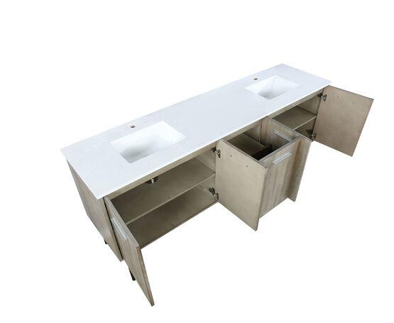 Lexora Lancy 80" Rustic Acacia Double Bathroom Vanity, White Quartz Top, and White Square Sinks LLC80DKSOS000