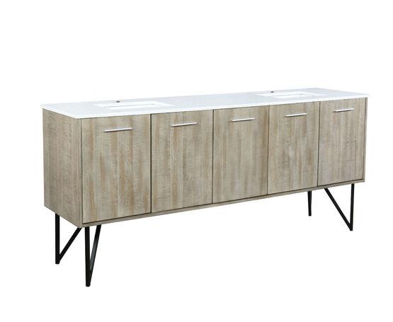 Lexora Lancy 80" Rustic Acacia Double Bathroom Vanity, White Quartz Top, and White Square Sinks LLC80DKSOS000