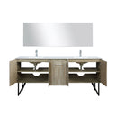 Lexora Lancy 80" Rustic Acacia Double Bathroom Vanity, White Quartz Top, White Square Sinks, Balzani Gun Metal Faucet Set, and 70" Frameless Mirror LLC80DKSOSM70FGM