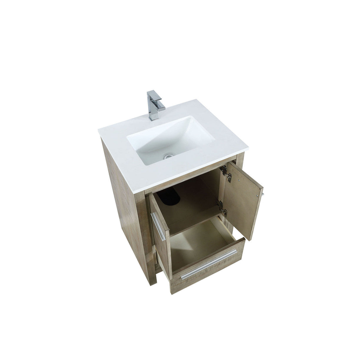 Lexora Lafarre 24" Rustic Acacia Bathroom Vanity, White Quartz Top, White Square Sink, and Labaro Brushed Nickel Faucet Set LLF24SKSOS000FBN - MyBBQDirect