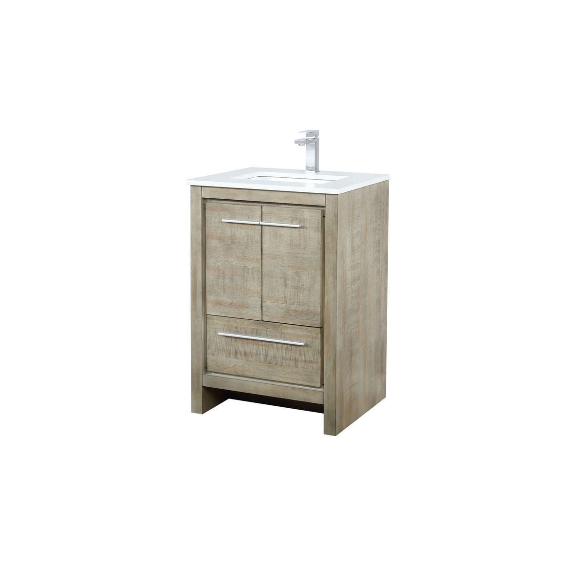 Lexora Lafarre 24" Rustic Acacia Bathroom Vanity, White Quartz Top, White Square Sink, and Balzani Gun Metal Faucet Set  LLF24SKSOS000FGM - MyBBQDirect
