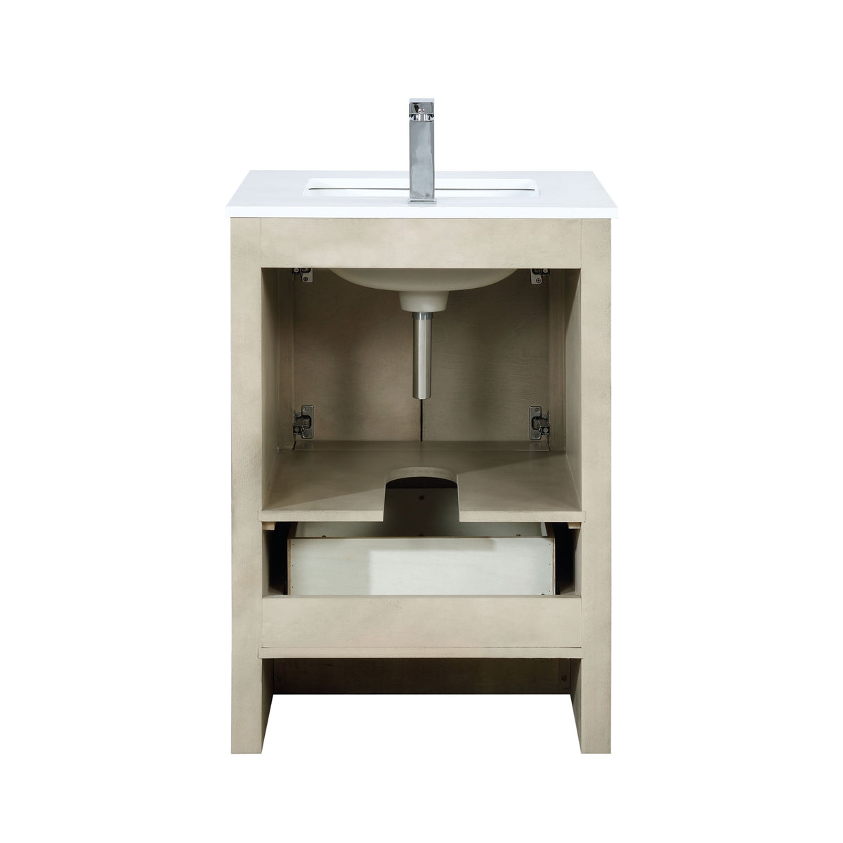 Lexora Lafarre 24" Rustic Acacia Bathroom Vanity, White Quartz Top, White Square Sink, and Balzani Gun Metal Faucet Set  LLF24SKSOS000FGM - MyBBQDirect