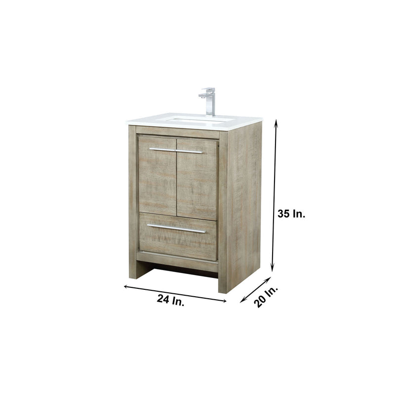 Lexora Lancy 24" Rustic Acacia Bathroom Vanity, White Quartz Top, White Square Sink, and Balzani Gun Metal Faucet Set LLC24SKSOS000FGM