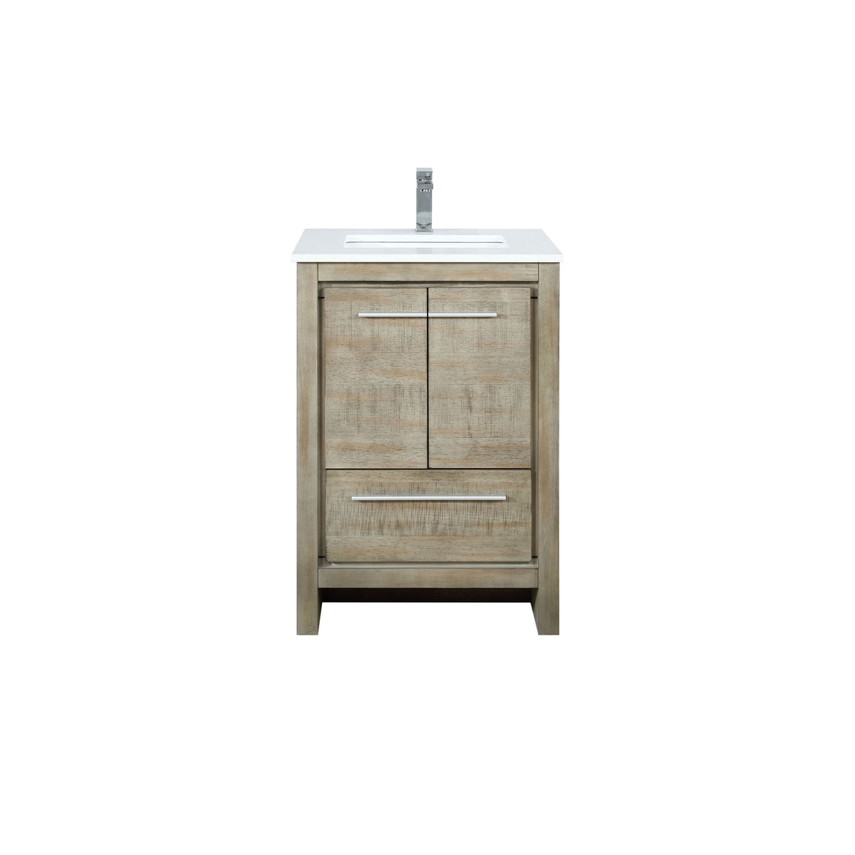 Lexora Lafarre 24" Rustic Acacia Bathroom Vanity, White Quartz Top, White Square Sink, and Balzani Gun Metal Faucet Set  LLF24SKSOS000FGM - MyBBQDirect
