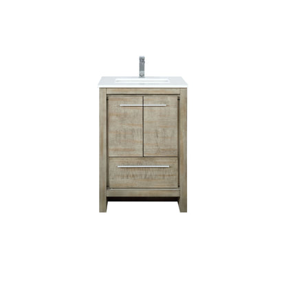 Lexora Lafarre 24" Rustic Acacia Bathroom Vanity, White Quartz Top, White Square Sink, and Balzani Gun Metal Faucet Set  LLF24SKSOS000FGM - MyBBQDirect