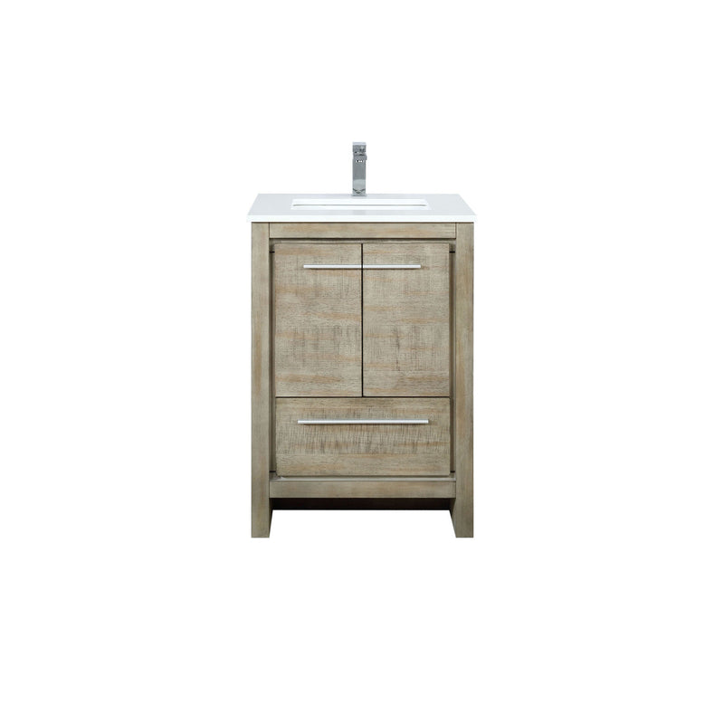 Lexora Lancy 24" Rustic Acacia Bathroom Vanity, White Quartz Top, White Square Sink, and Balzani Gun Metal Faucet Set LLC24SKSOS000FGM