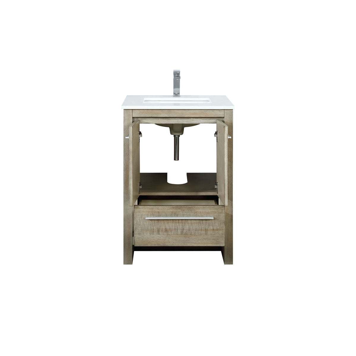 Lexora Lafarre 24" Rustic Acacia Bathroom Vanity, White Quartz Top, White Square Sink, and Balzani Gun Metal Faucet Set  LLF24SKSOS000FGM - MyBBQDirect