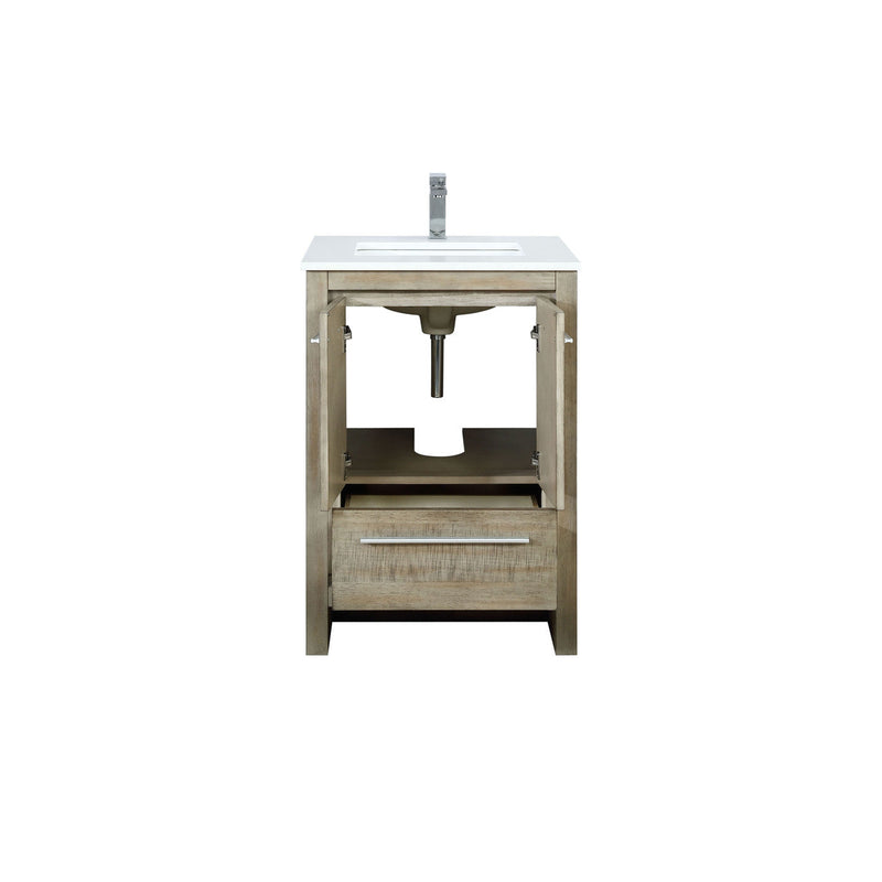 Lexora Lancy 24" Rustic Acacia Bathroom Vanity, White Quartz Top, White Square Sink, and Balzani Gun Metal Faucet Set LLC24SKSOS000FGM